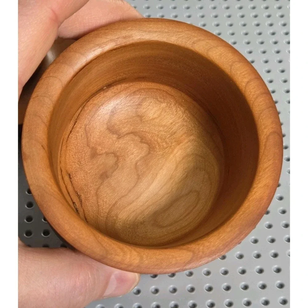 Vintage Black Cherry Wood Round Trinket Stash Spice Box‎ Container with Lid